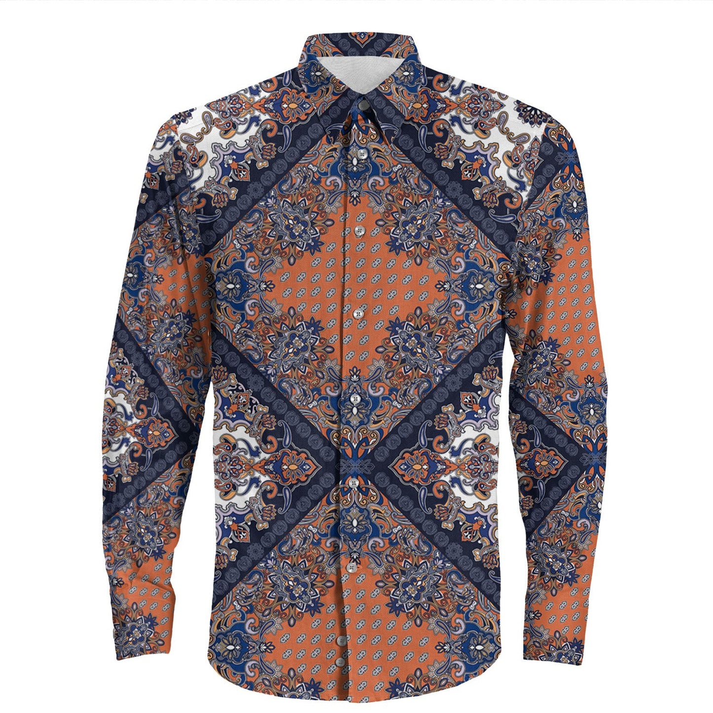 Shirt Paisley Bandana Pattern Seamless Long Sleeve Button Shirt