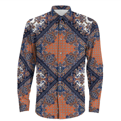 Shirt Paisley Bandana Pattern Seamless Long Sleeve Button Shirt