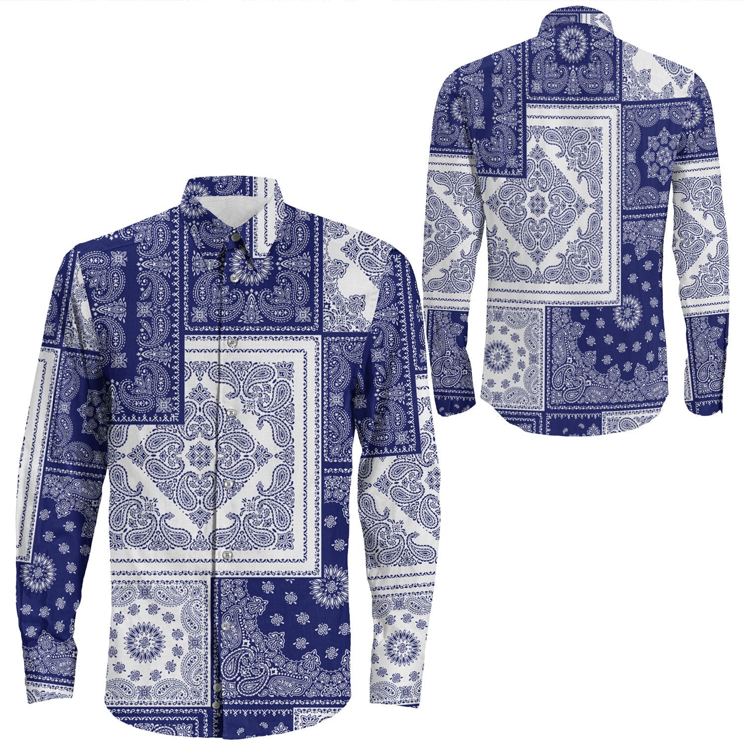 Shirt Paisley Bandana Pattern Seamless Long Sleeve Button Shirt