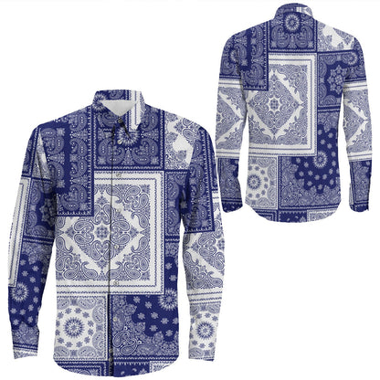 Shirt Paisley Bandana Pattern Seamless Long Sleeve Button Shirt