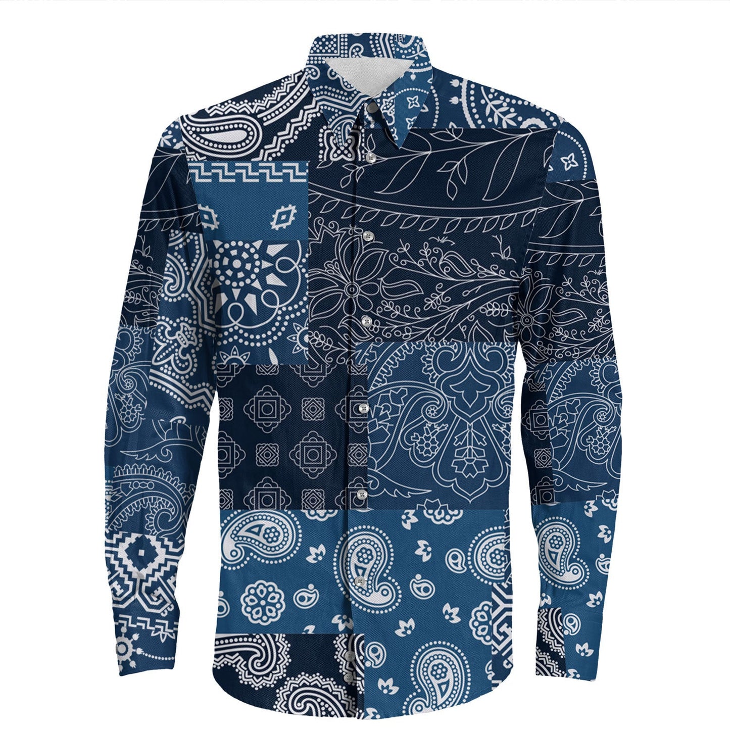 Shirt Paisley Bandana Pattern Seamless Long Sleeve Button Shirt