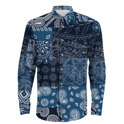 Shirt Paisley Bandana Pattern Seamless Long Sleeve Button Shirt