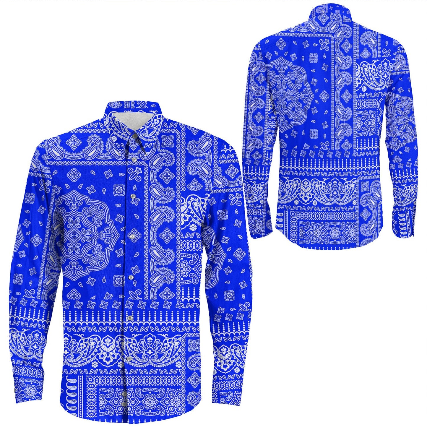 Shirt Paisley Bandana Pattern Seamless Long Sleeve Button Shirt