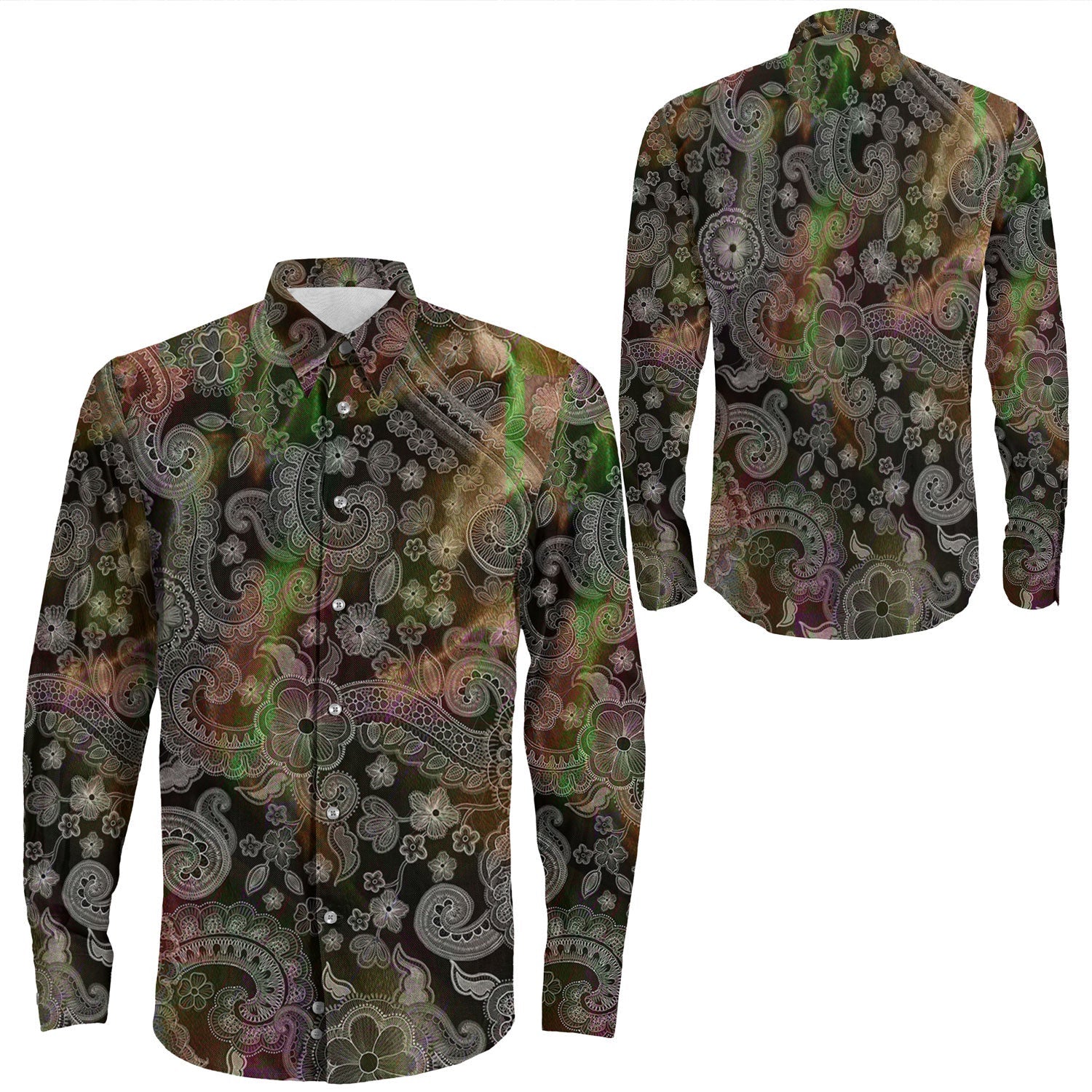 Shirt Paisley Bandana Pattern Seamless Long Sleeve Button Shirt