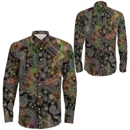 Shirt Paisley Bandana Pattern Seamless Long Sleeve Button Shirt