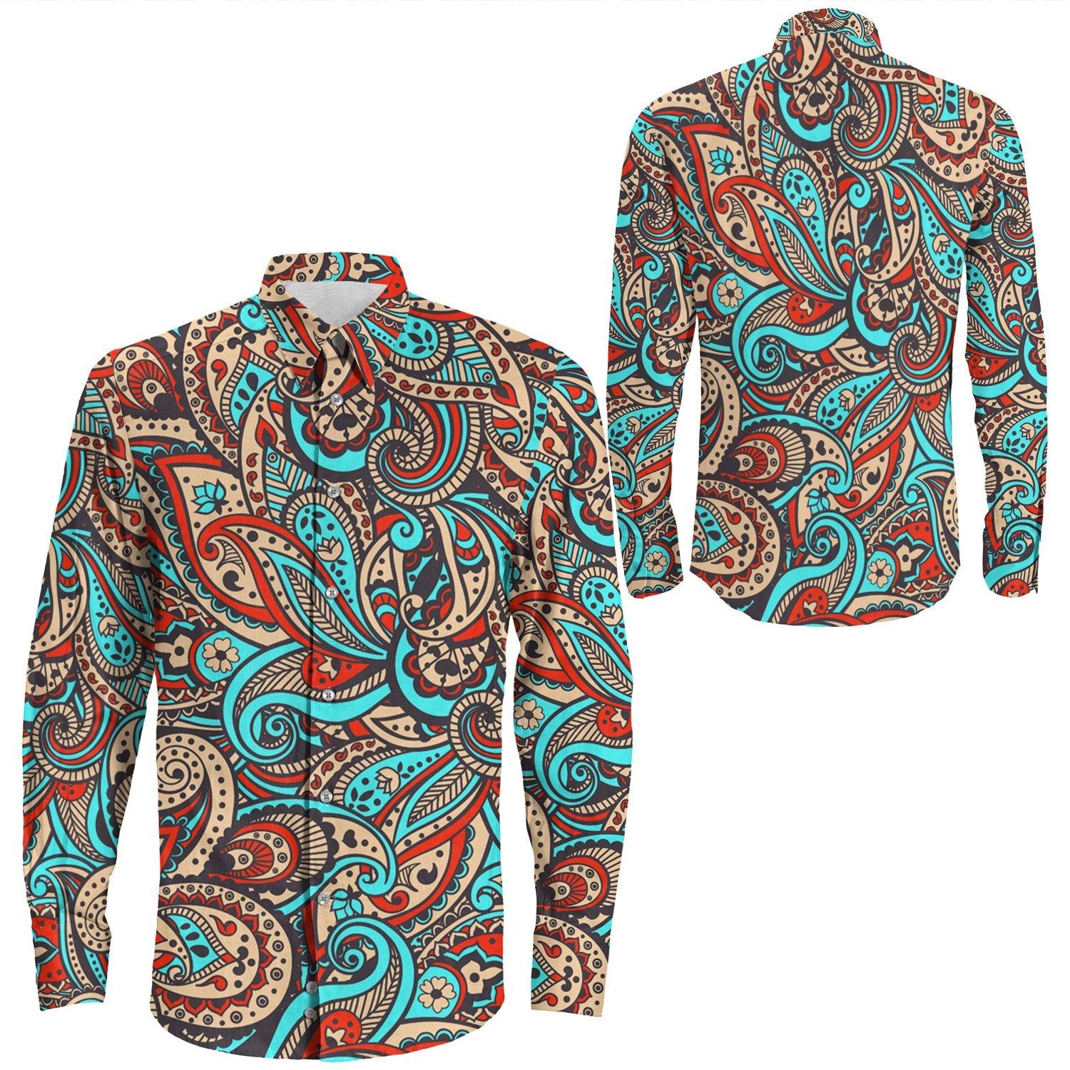 Shirt Paisley Bandana Pattern Seamless Long Sleeve Button Shirt