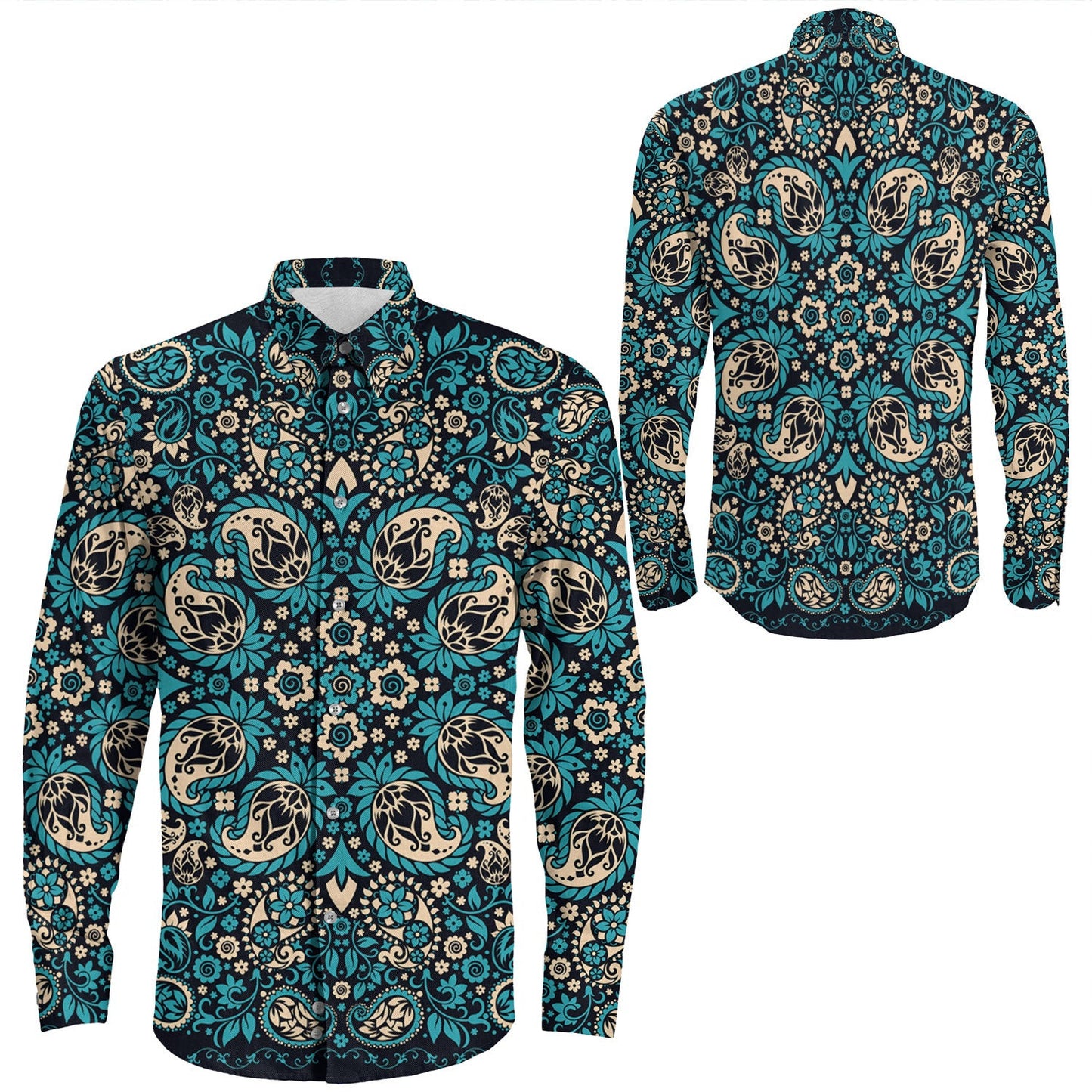 Shirt Paisley Bandana Pattern Seamless Long Sleeve Button Shirt