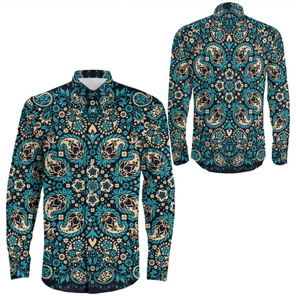 Shirt Paisley Bandana Pattern Seamless Long Sleeve Button Shirt