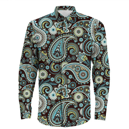 Shirt Paisley Bandana Pattern Seamless Long Sleeve Button Shirt