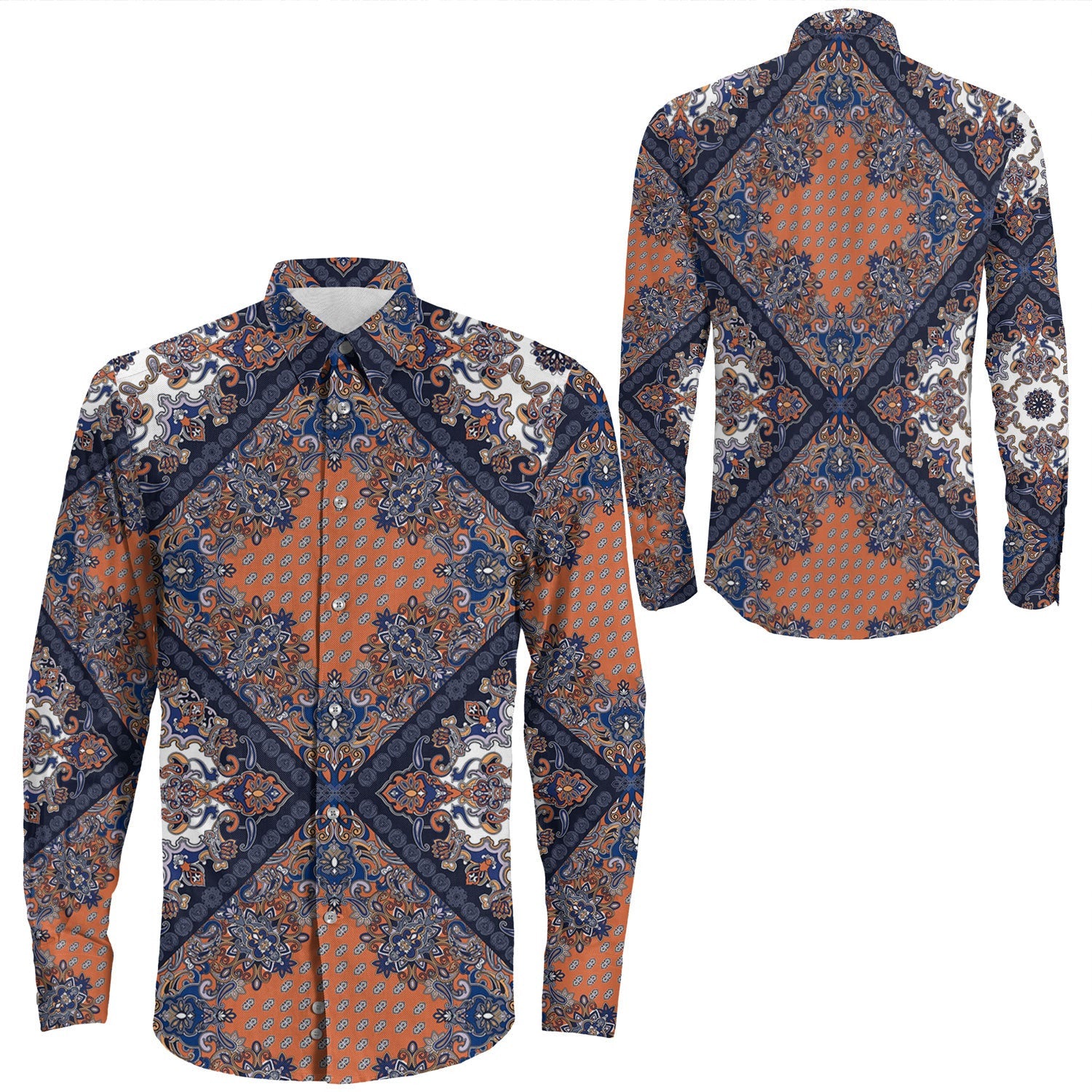 Shirt Paisley Bandana Pattern Seamless Long Sleeve Button Shirt