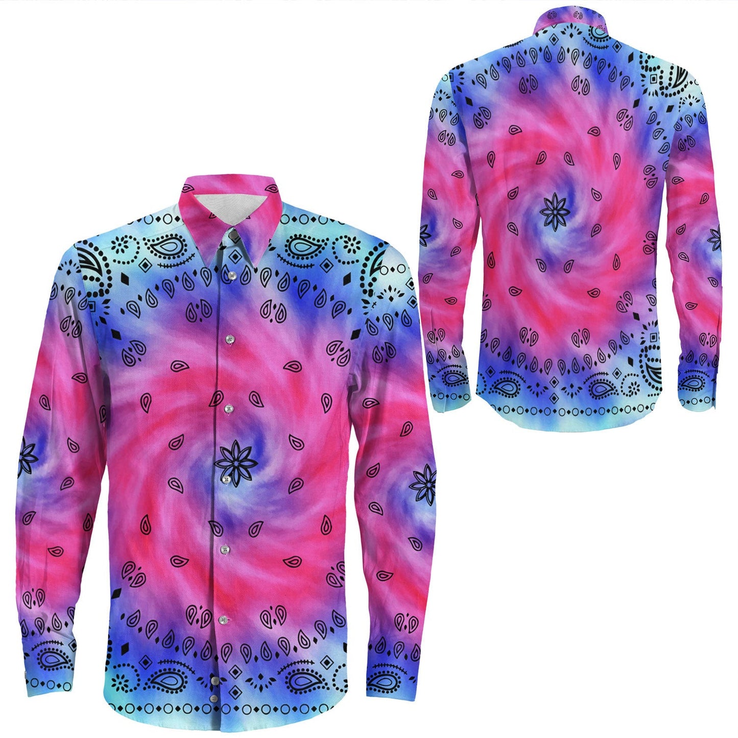 Shirt Paisley Bandana Pattern Seamless Long Sleeve Button Shirt