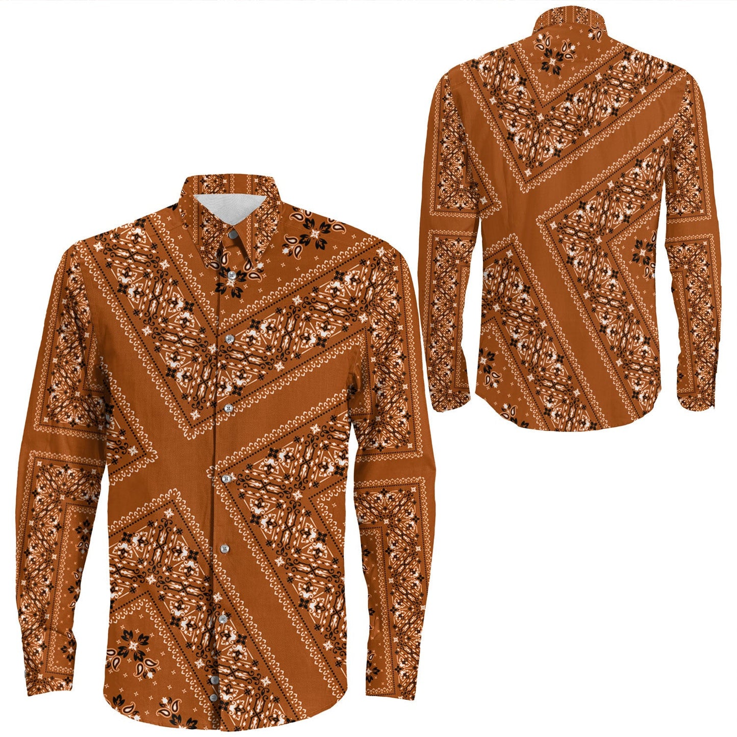 Shirt Paisley Bandana Pattern Seamless Long Sleeve Button Shirt