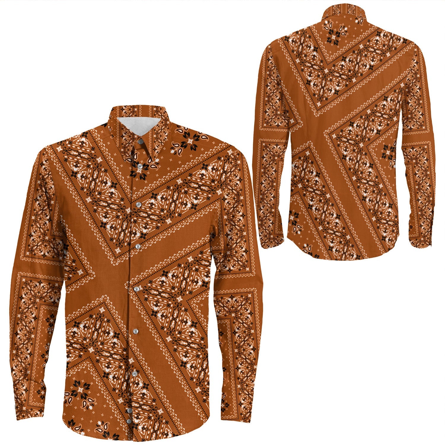 Shirt Paisley Bandana Pattern Seamless Long Sleeve Button Shirt