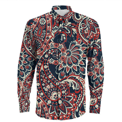 Shirt Paisley Bandana Pattern Seamless Long Sleeve Button Shirt