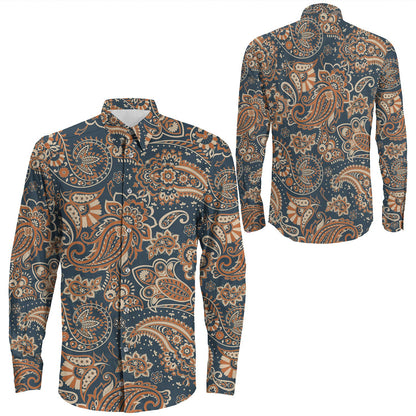 Shirt Paisley Bandana Pattern Seamless Long Sleeve Button Shirt