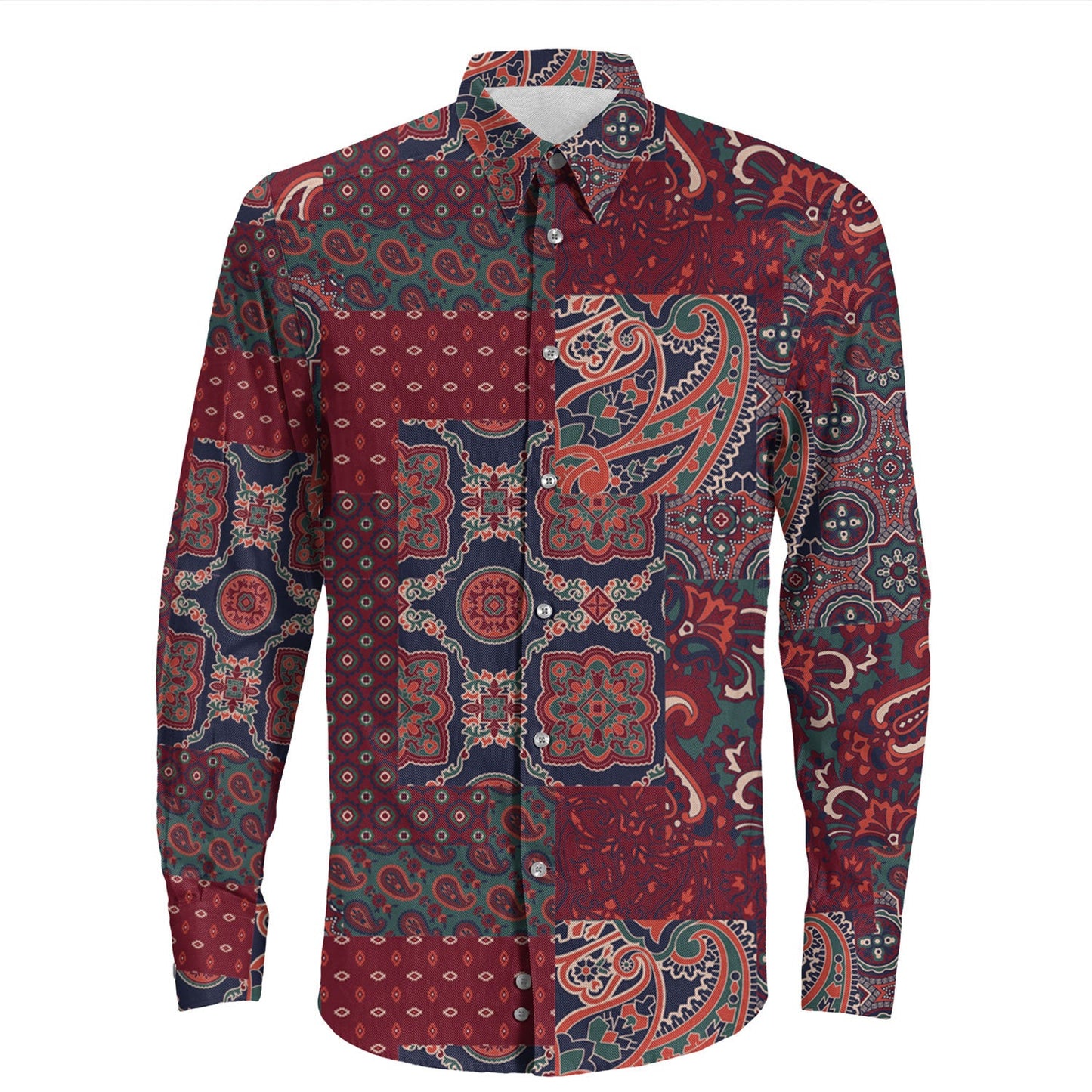 Shirt Paisley Bandana Pattern Seamless Long Sleeve Button Shirt