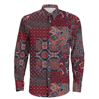 Shirt Paisley Bandana Pattern Seamless Long Sleeve Button Shirt