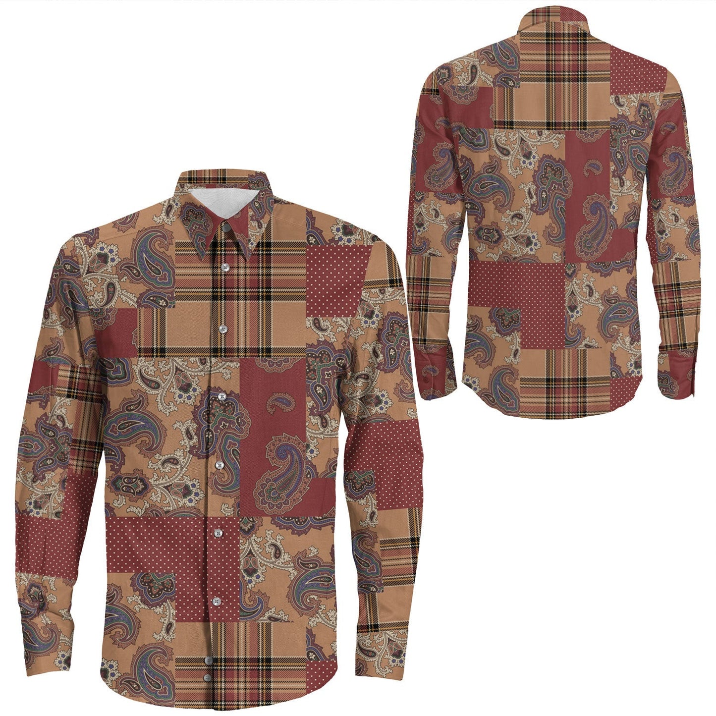 Shirt Paisley Bandana Pattern Seamless Long Sleeve Button Shirt