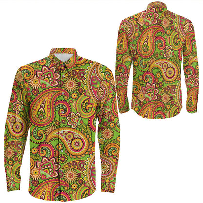 Shirt Paisley Bandana Pattern Seamless Long Sleeve Button Shirt