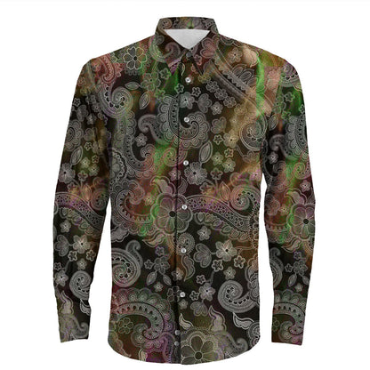 Shirt Paisley Bandana Pattern Seamless Long Sleeve Button Shirt