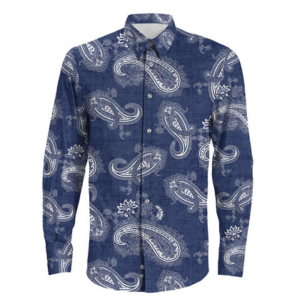 Shirt Paisley Bandana Pattern Seamless Long Sleeve Button Shirt