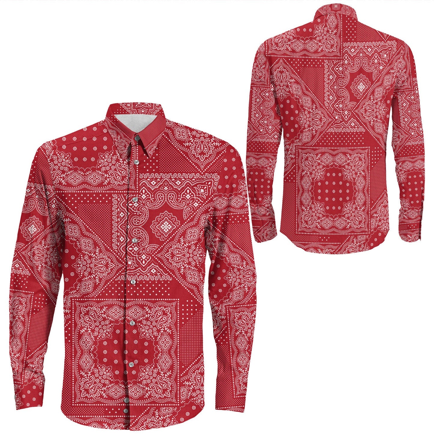 Shirt Paisley Bandana Pattern Seamless Long Sleeve Button Shirt