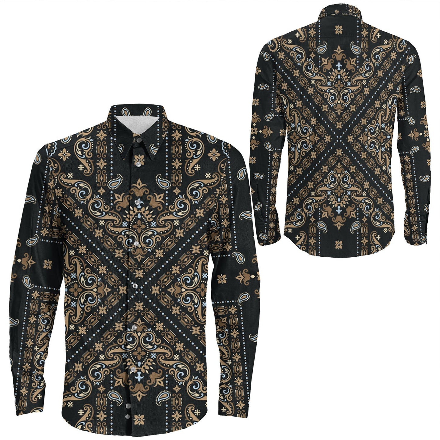 Shirt Paisley Bandana Pattern Seamless Long Sleeve Button Shirt