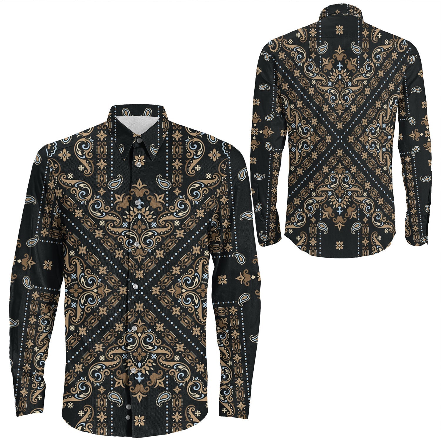 Shirt Paisley Bandana Pattern Seamless Long Sleeve Button Shirt