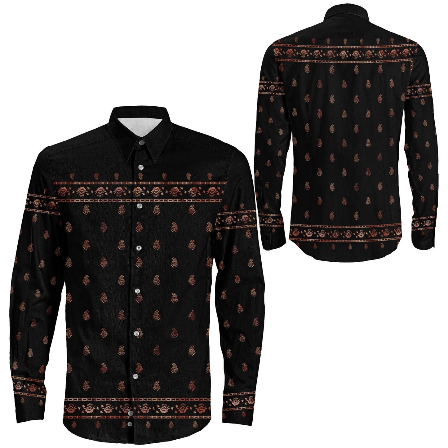 Shirt Paisley Bandana Pattern Seamless Long Sleeve Button Shirt