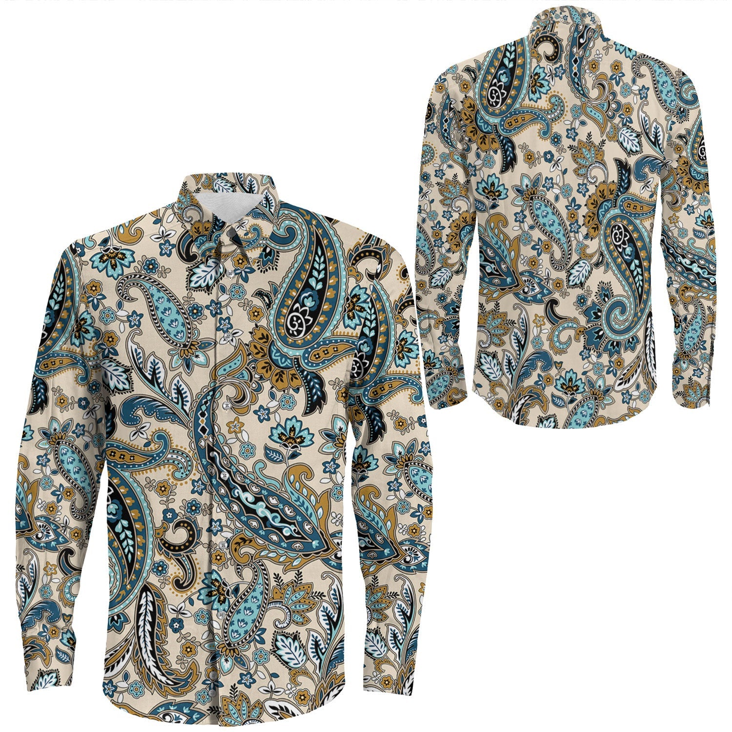 Shirt Paisley Bandana Pattern Seamless Long Sleeve Button Shirt