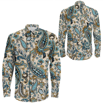 Shirt Paisley Bandana Pattern Seamless Long Sleeve Button Shirt