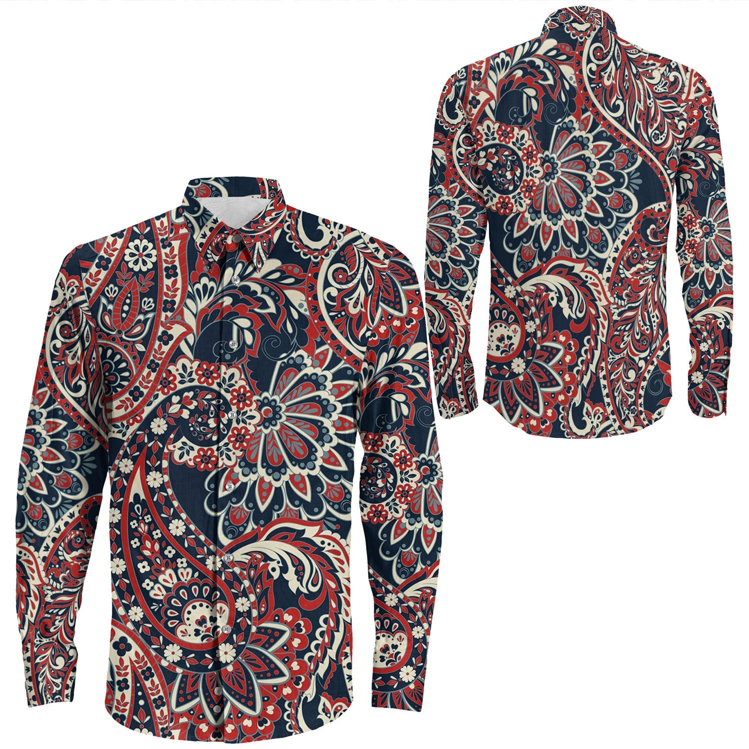 Shirt Paisley Bandana Pattern Seamless Long Sleeve Button Shirt