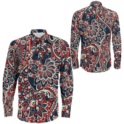 Shirt Paisley Bandana Pattern Seamless Long Sleeve Button Shirt