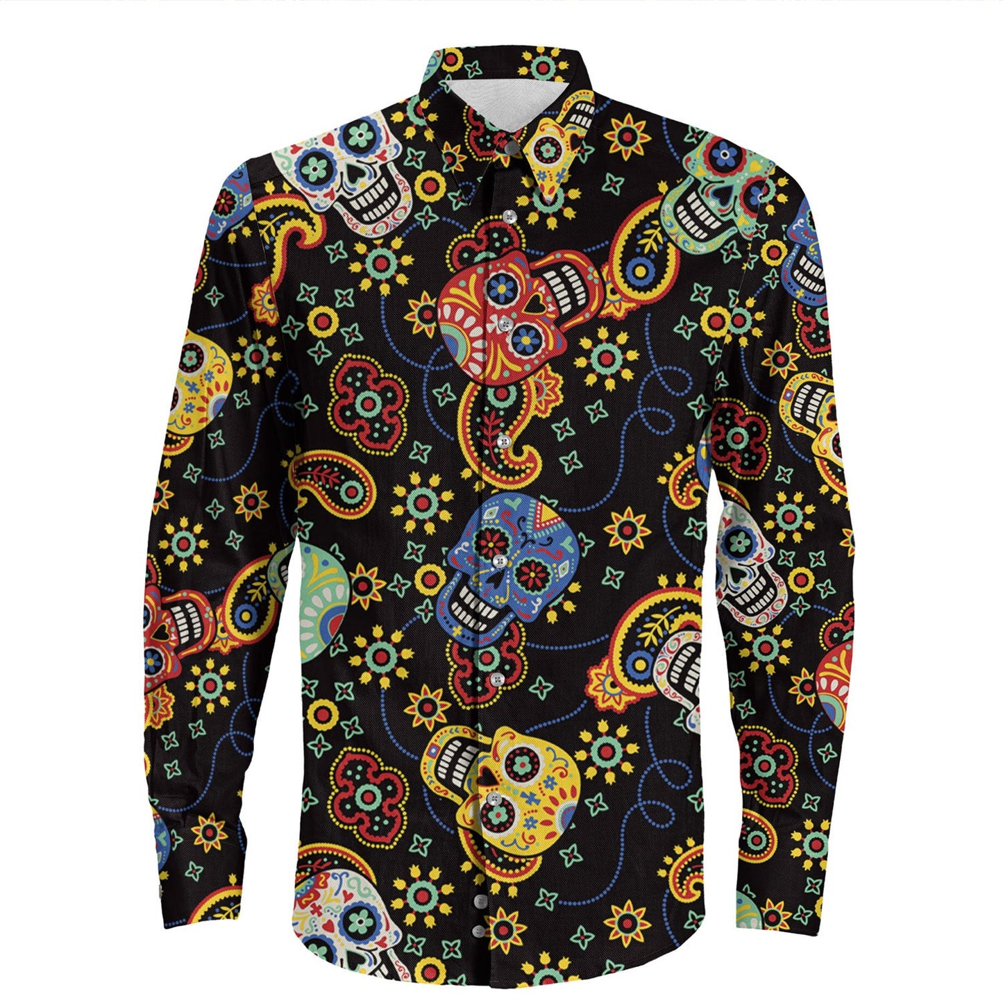 Shirt Paisley Bandana Pattern Seamless Long Sleeve Button Shirt