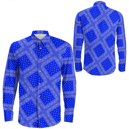 Shirt Paisley Bandana Pattern Seamless Blue Long Sleeve Button Shirt