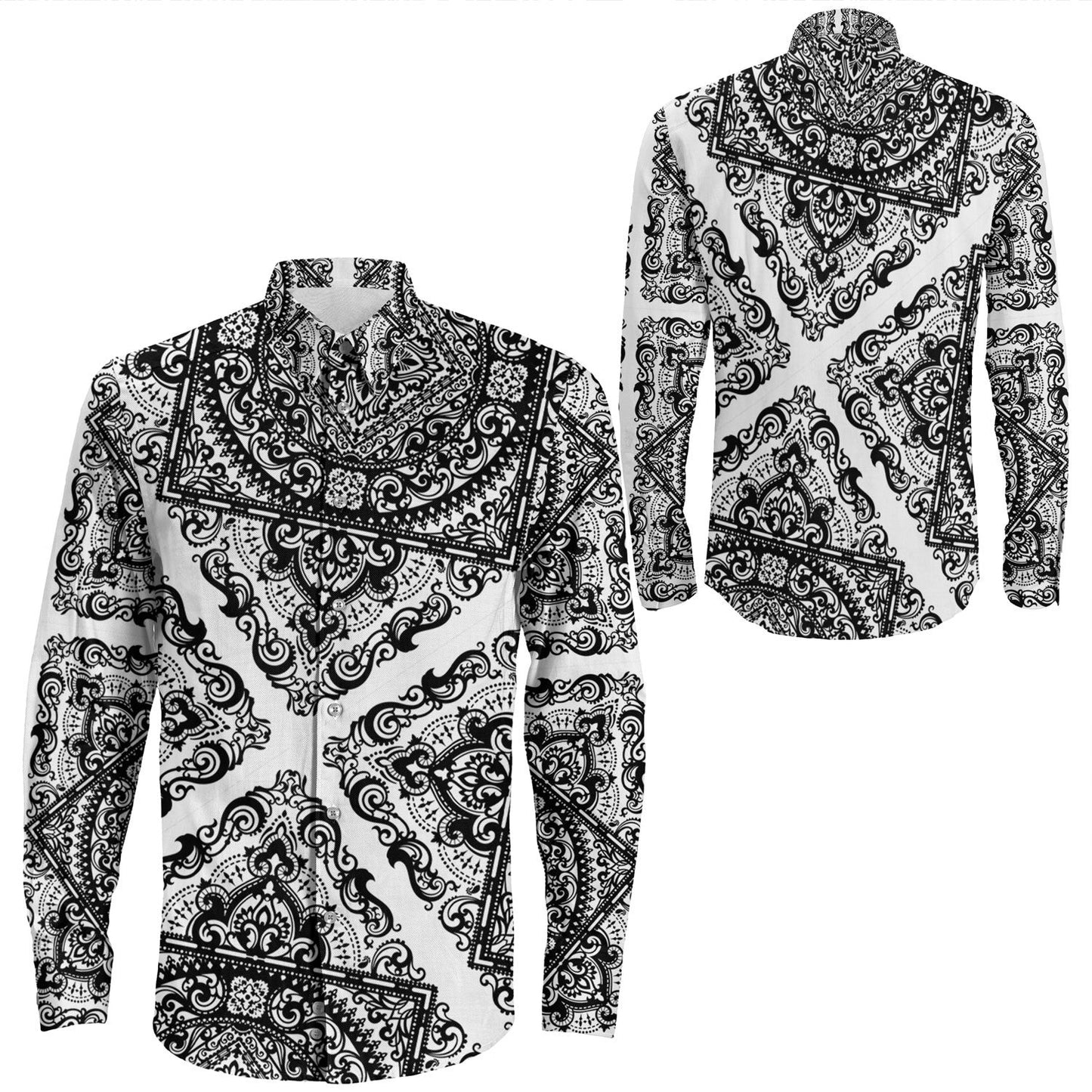 Shirt Paisley Bandana Pattern Seamless Long Sleeve Button Shirt