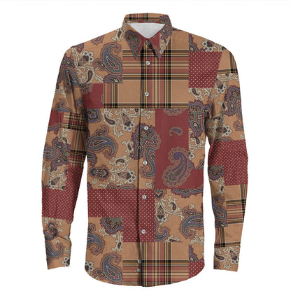Shirt Paisley Bandana Pattern Seamless Long Sleeve Button Shirt