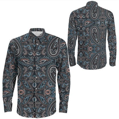 Shirt Paisley Bandana Pattern Seamless Long Sleeve Button Shirt