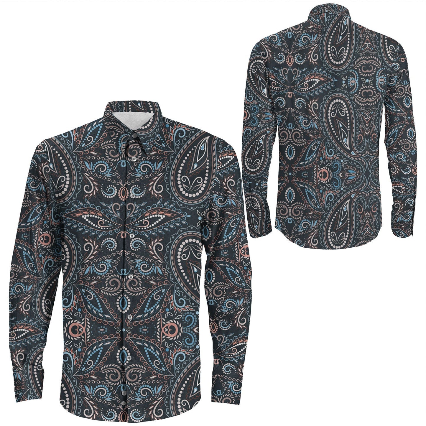 Shirt Paisley Bandana Pattern Seamless Long Sleeve Button Shirt