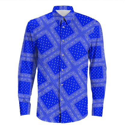 Shirt Paisley Bandana Pattern Seamless Blue Long Sleeve Button Shirt
