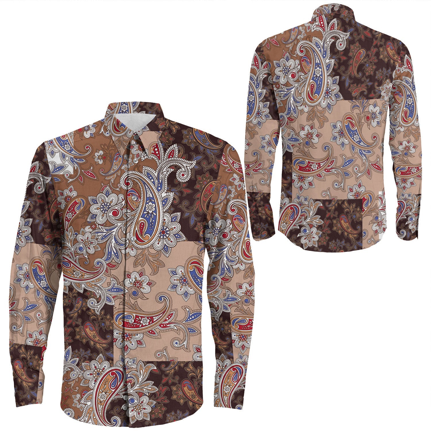 Shirt Paisley Bandana Pattern Seamless Long Sleeve Button Shirt