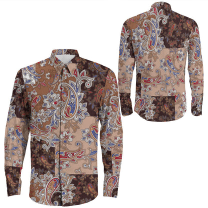 Shirt Paisley Bandana Pattern Seamless Long Sleeve Button Shirt