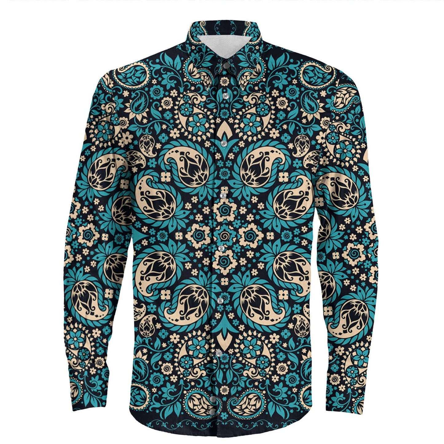Shirt Paisley Bandana Pattern Seamless Long Sleeve Button Shirt
