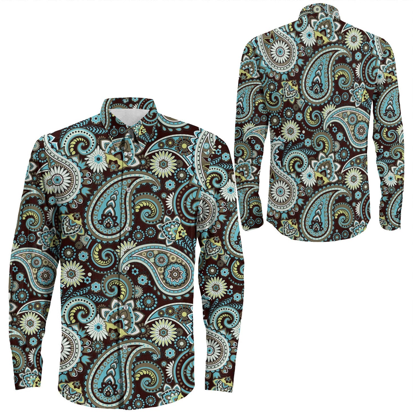 Shirt Paisley Bandana Pattern Seamless Long Sleeve Button Shirt