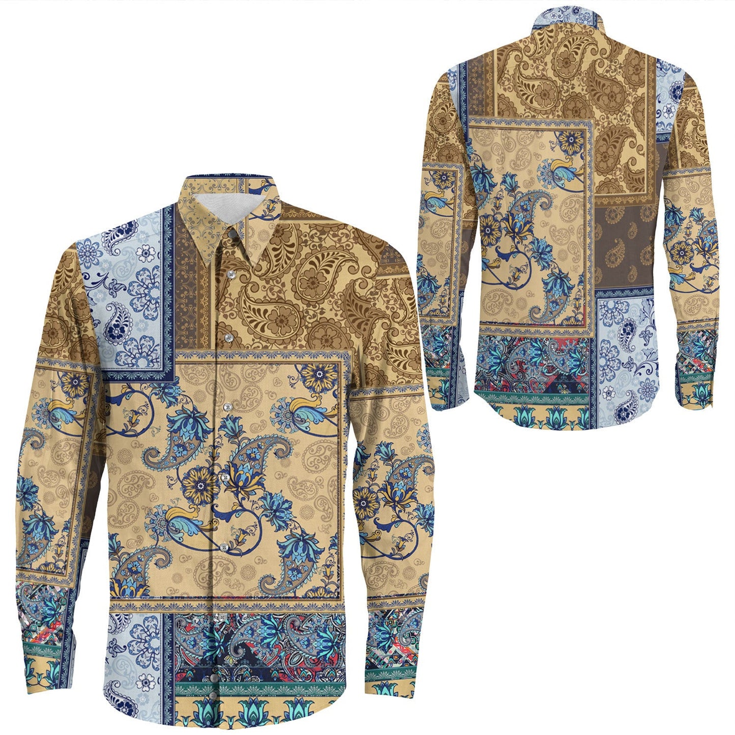 Shirt Paisley Bandana Pattern Seamless Long Sleeve Button Shirt