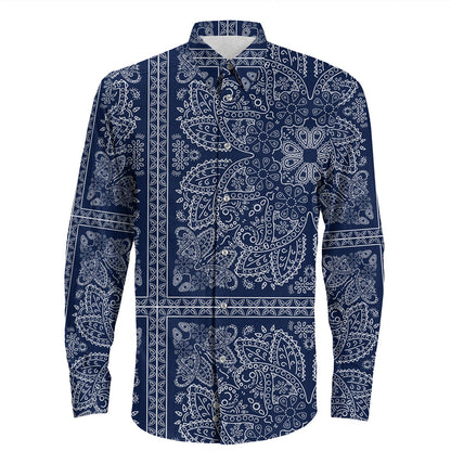 Shirt Paisley Bandana Pattern Seamless Long Sleeve Button Shirt