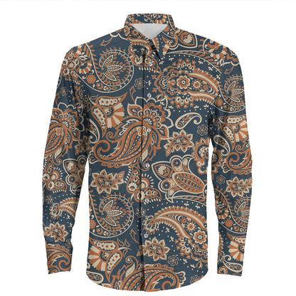 Shirt Paisley Bandana Pattern Seamless Long Sleeve Button Shirt
