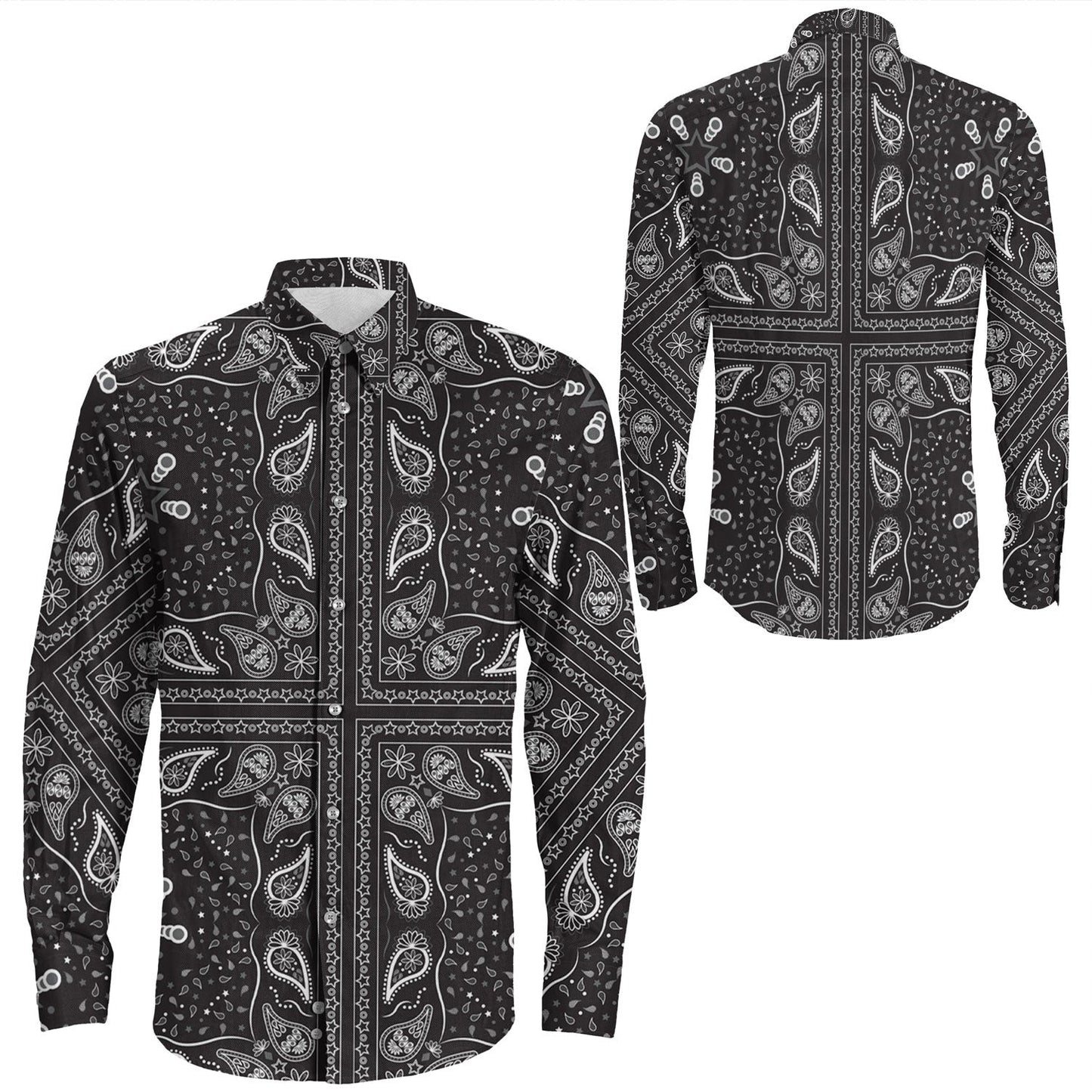 Shirt Paisley Bandana Pattern Seamless Long Sleeve Button Shirt