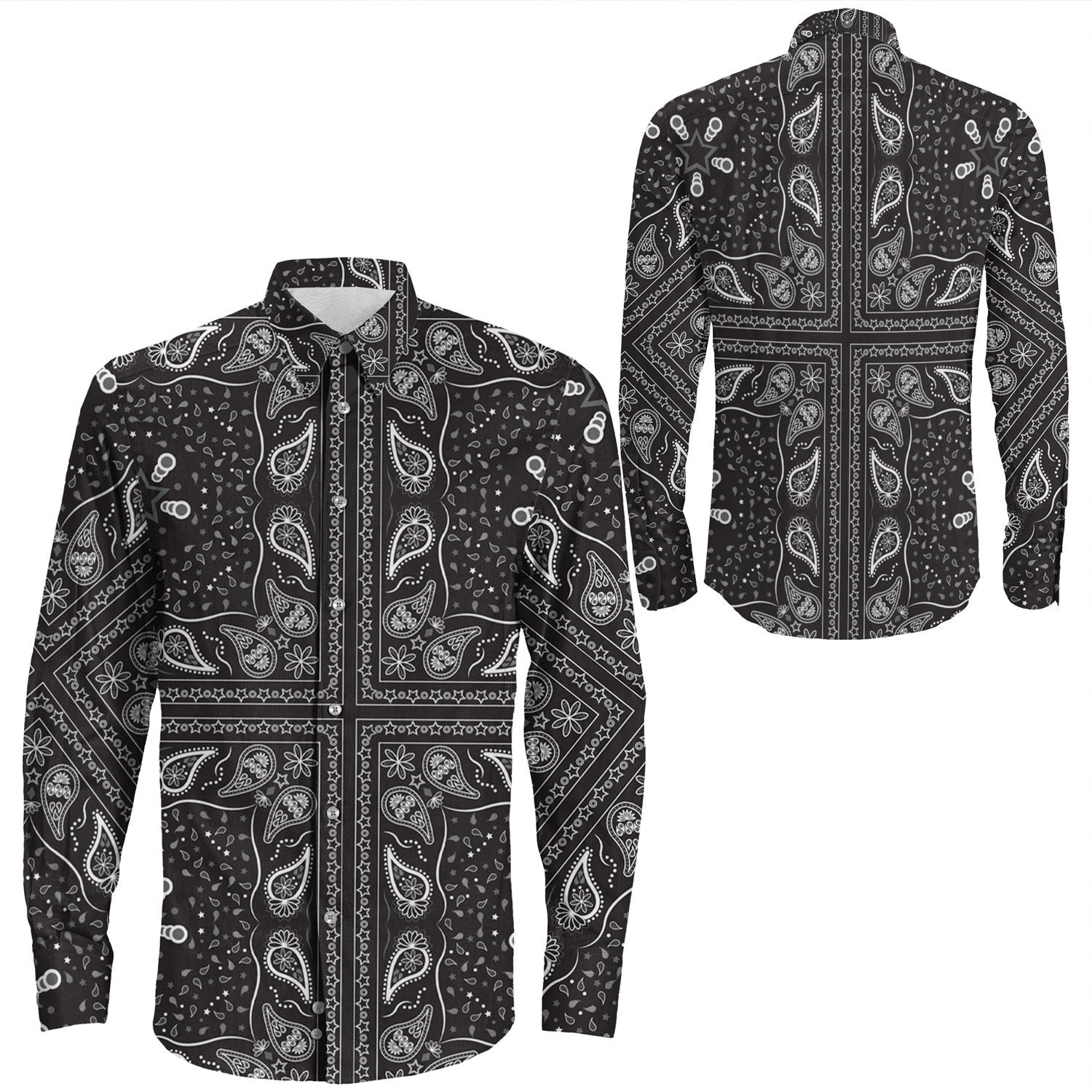 Shirt Paisley Bandana Pattern Seamless Long Sleeve Button Shirt
