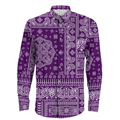 Shirt Paisley Bandana Pattern Seamless Long Sleeve Button Shirt